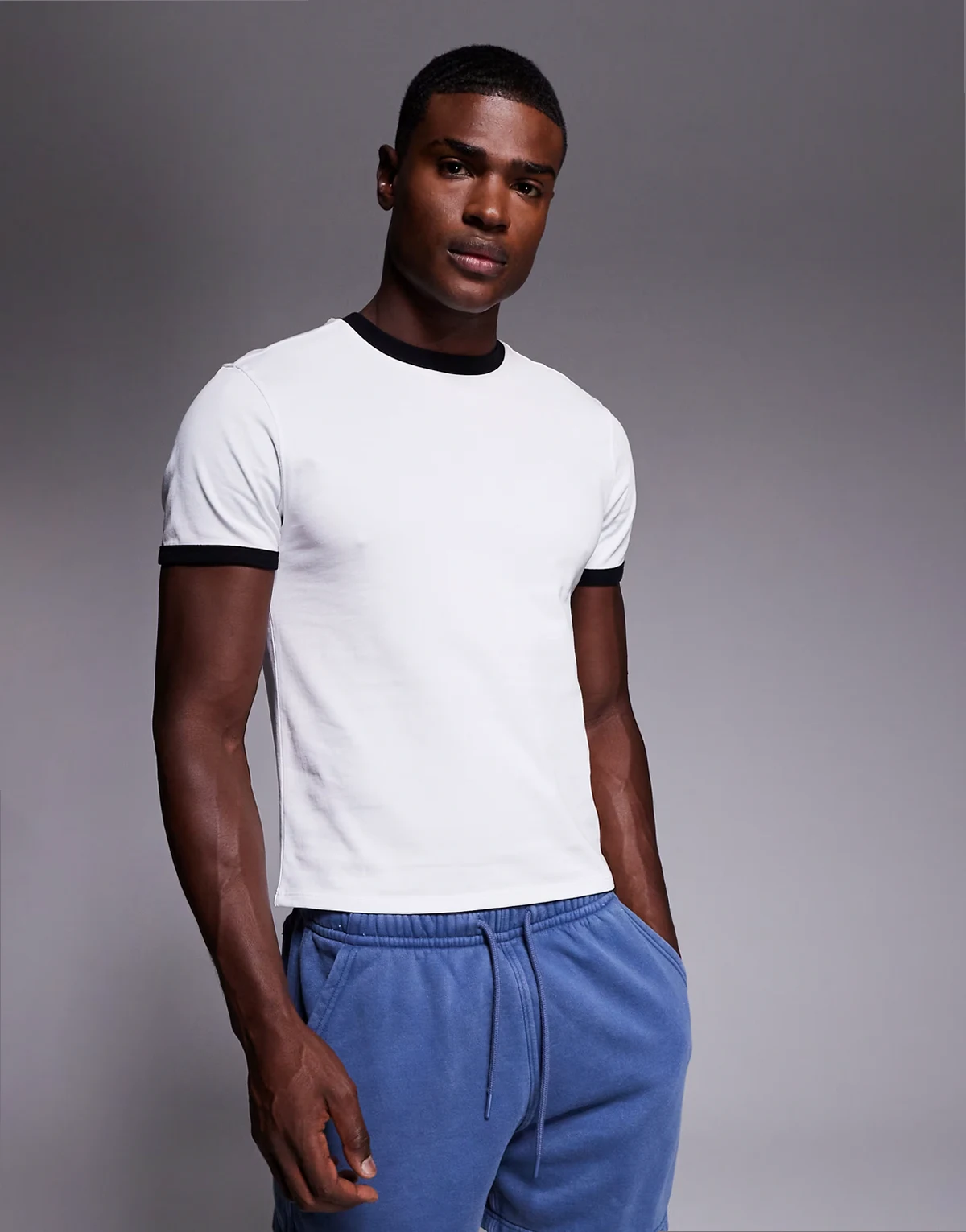 cotton shrunken fit baby ringer tee with quick dry finish in white