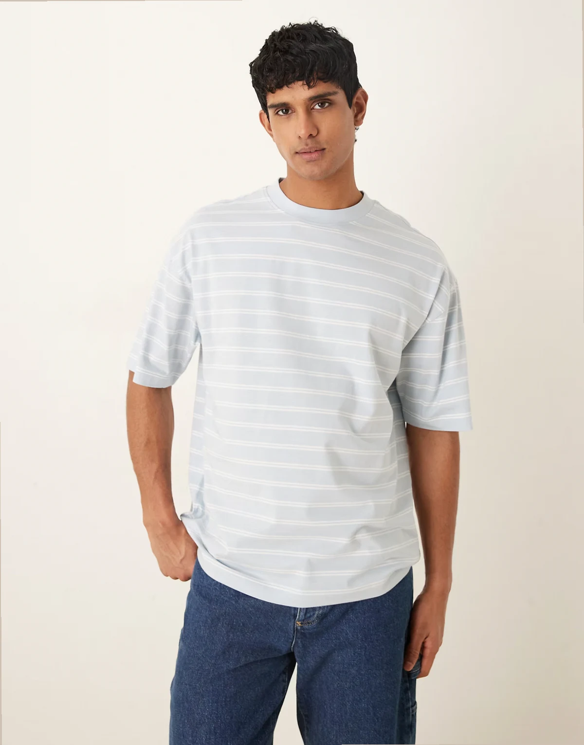 Tall – Niebiesko-biały T-shirt oversize w paski