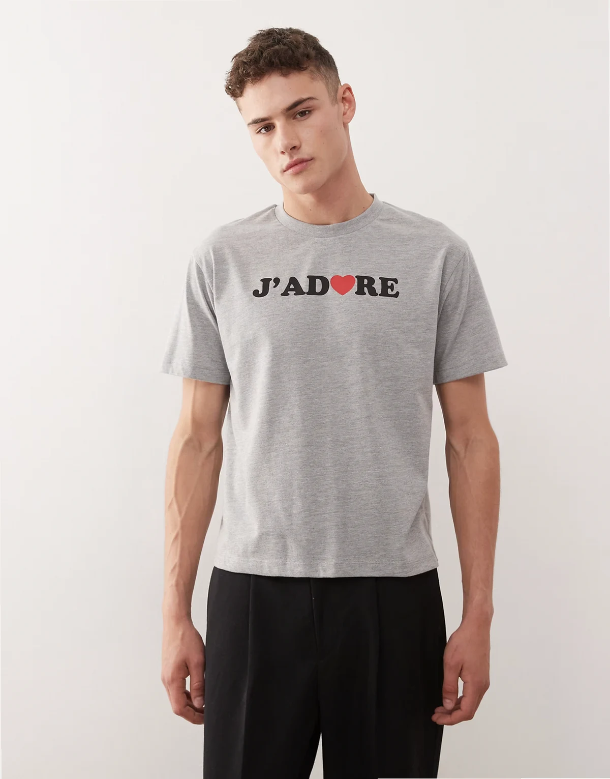 Slim graphic T-shirt in gray heather