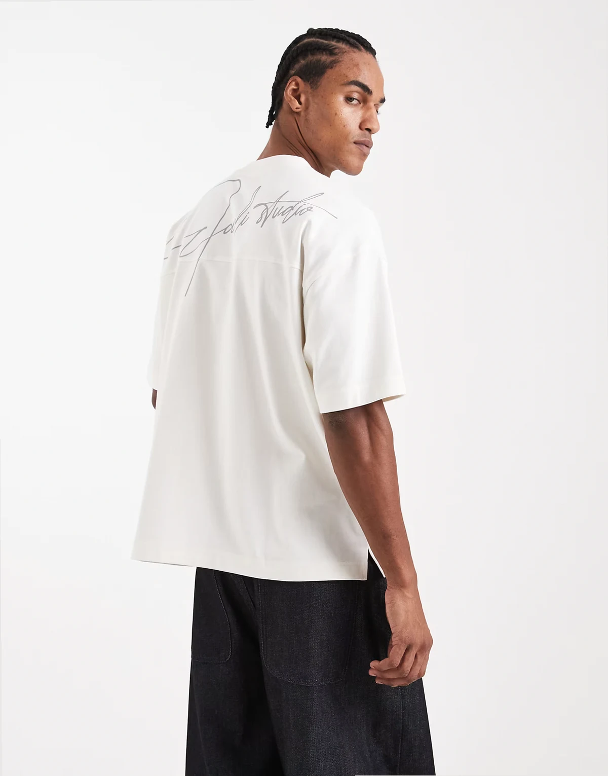 – Circular Design Collection – Bardzo gruby szary T-shirt oversize z grafiką z napisem Studios