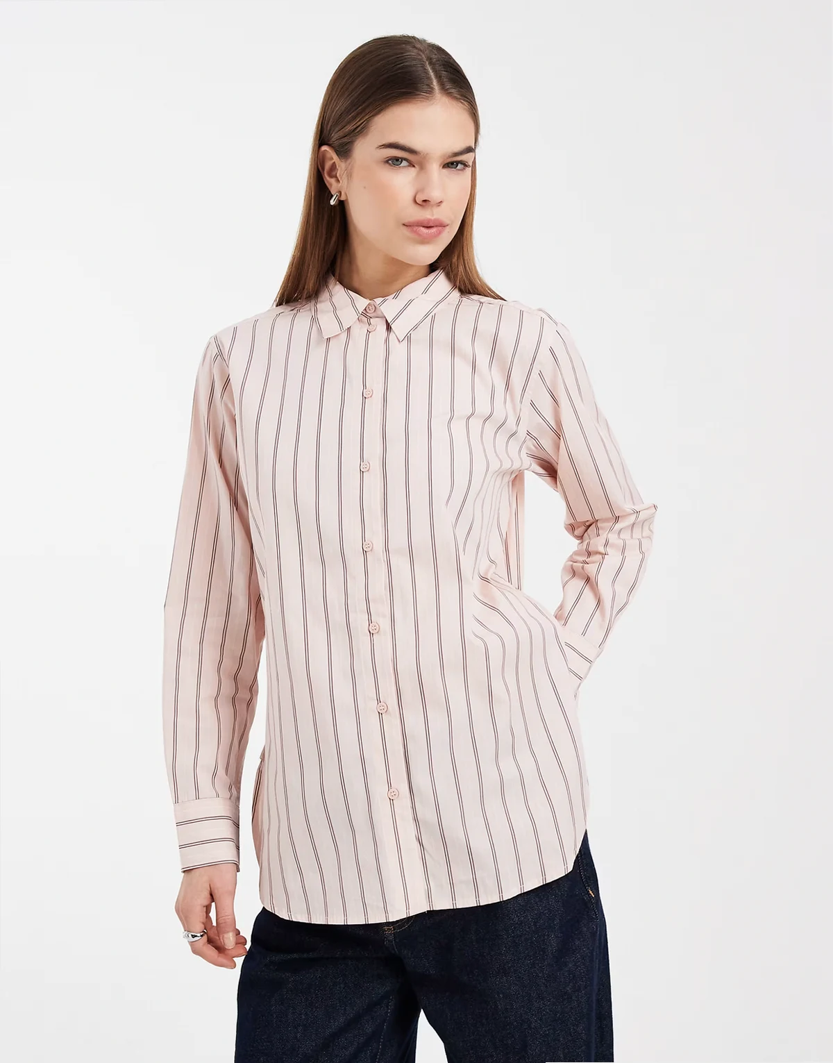 oversized cotton oxford shirt in light pink double striped print