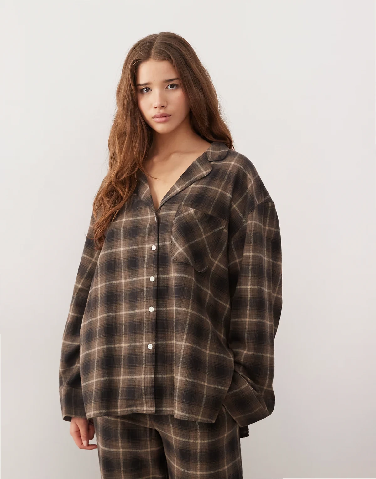 lounge oversized shirt in brown plaid - part of a set