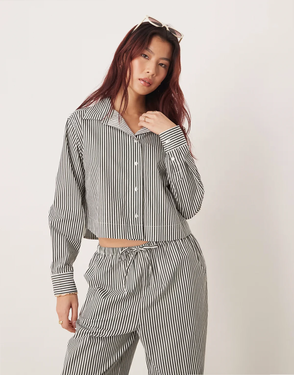Esmee crop beach shirt in green stripe - part of a set