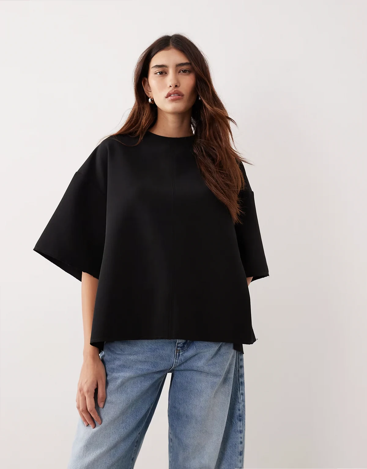 boxy seam top with tie back detail in black