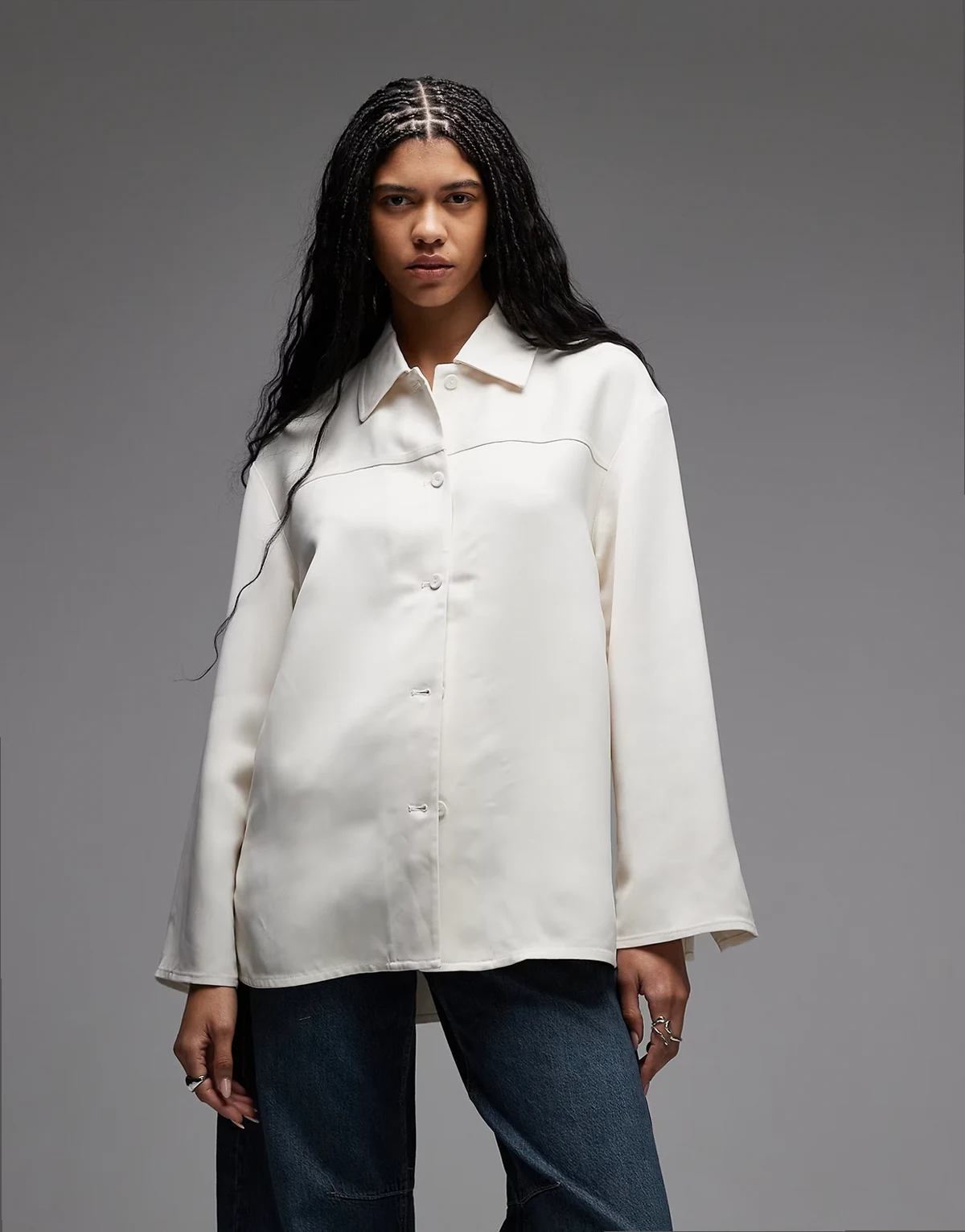 satin overshirt in off white
