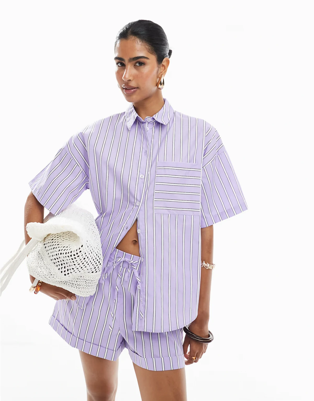 boxy fit shirt in purple stripes - part of a set