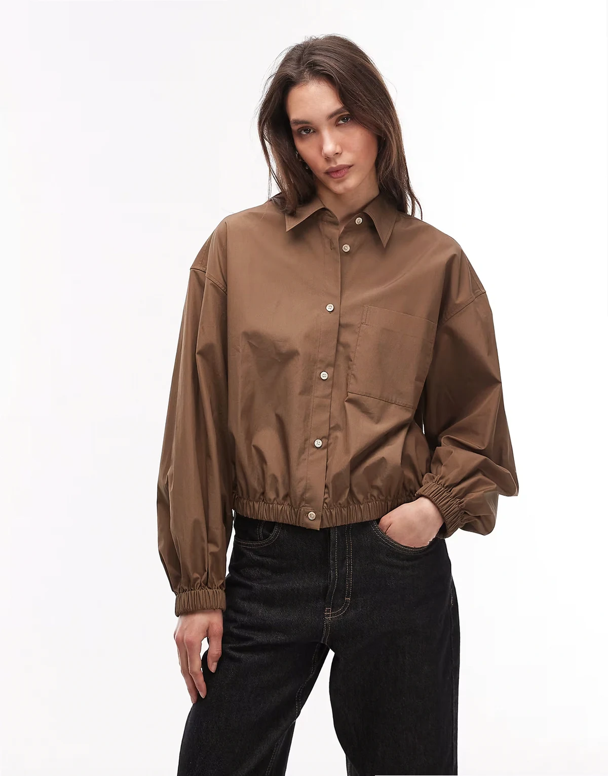 bubble hem shirt in brown