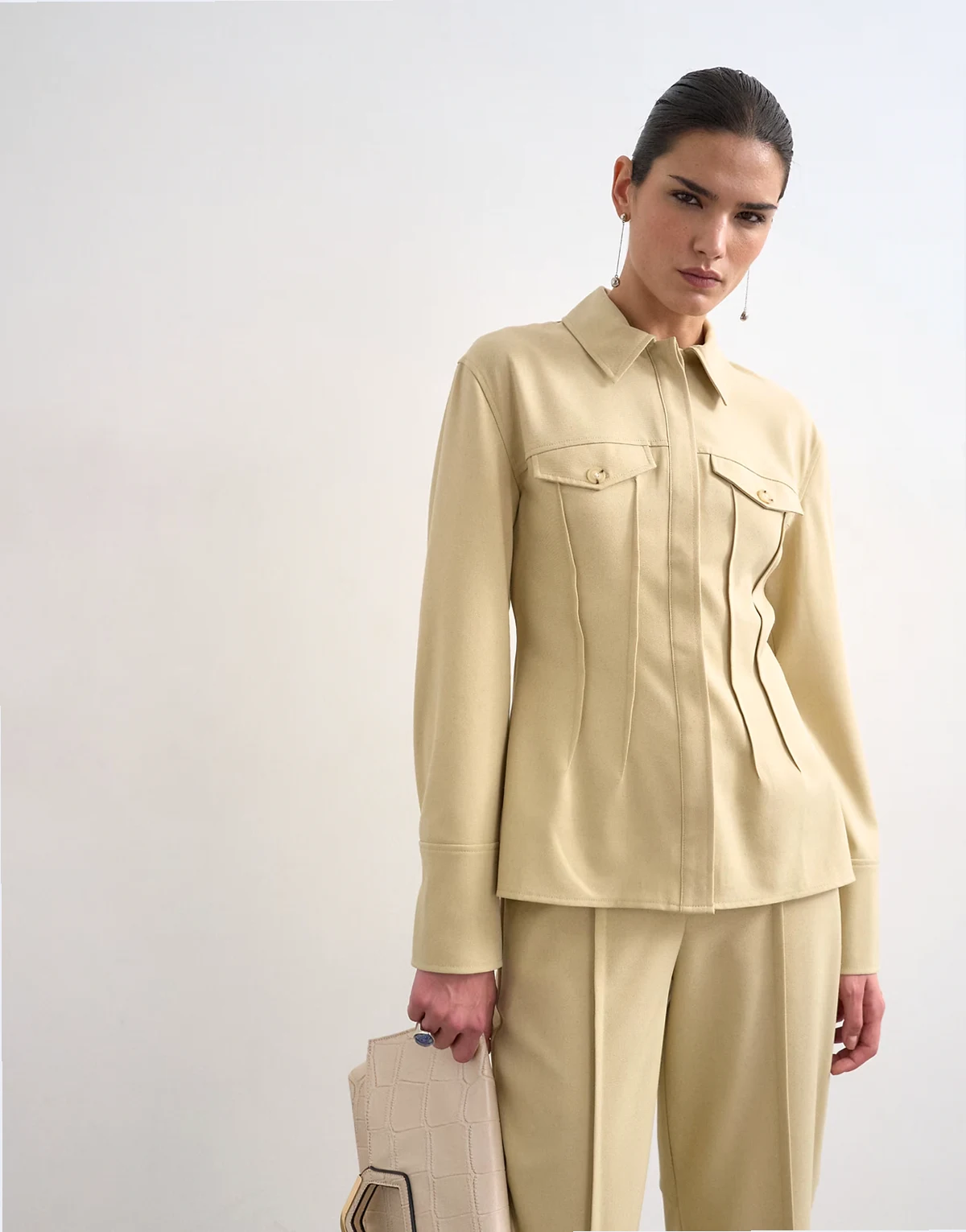 tailored shirt with pleats in sage - part of a set