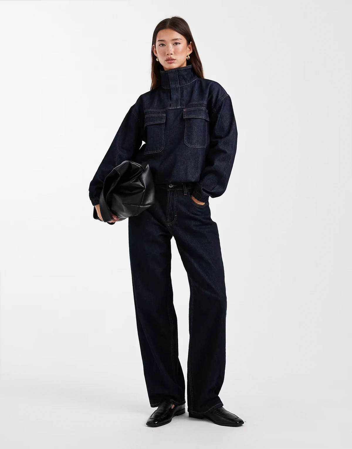 – Jeanshemd in Indigo mit Stehkragen