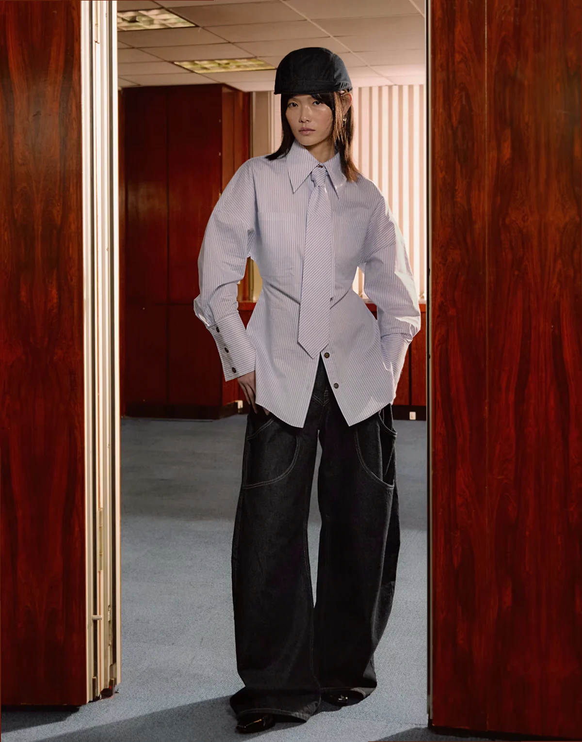 Tolu Coker x Topshop – Gestreiftes, langärmliges Hemd in Blau