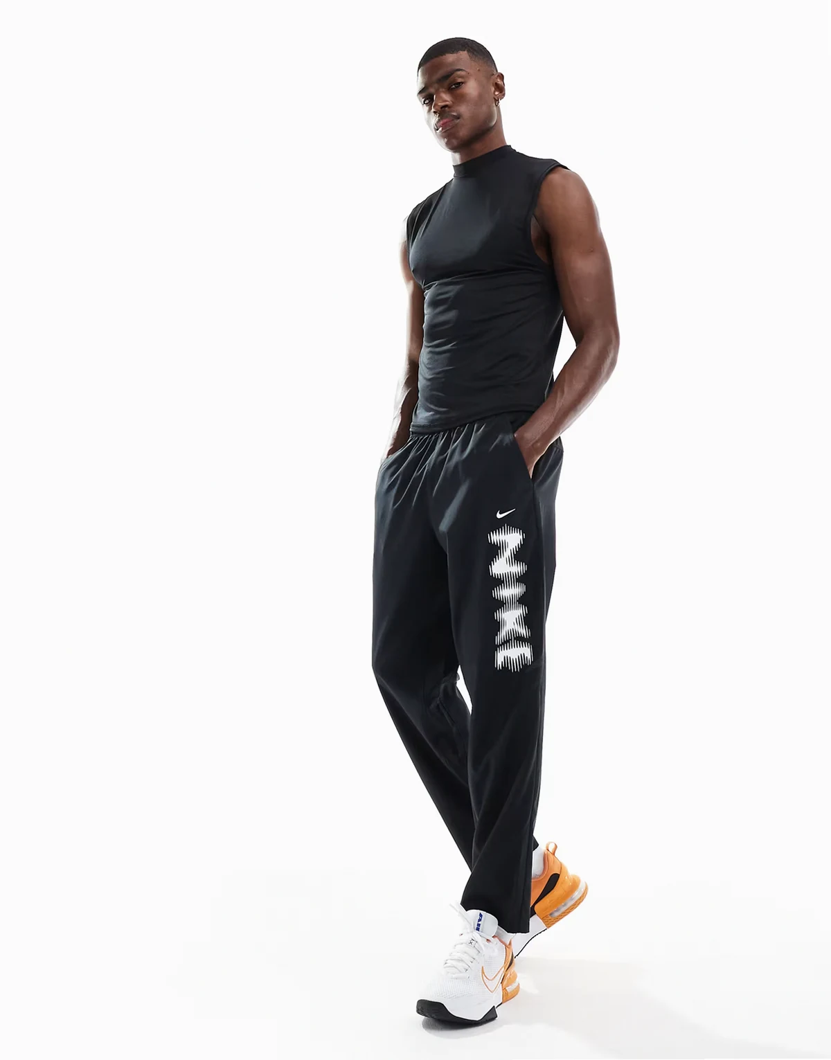 blurred swoosh graphic sweatpants in black