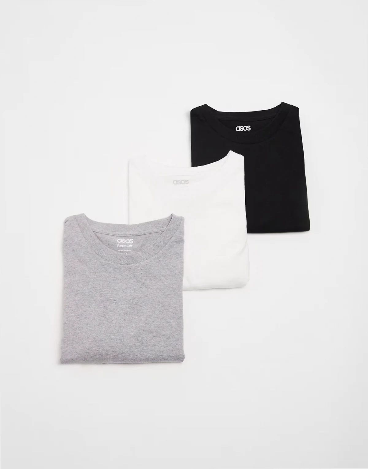 – Essentials – Zestaw 3 T-shirtów z okrągłym dekoltem w kolorach szarym melanżowym, czarnym i białym