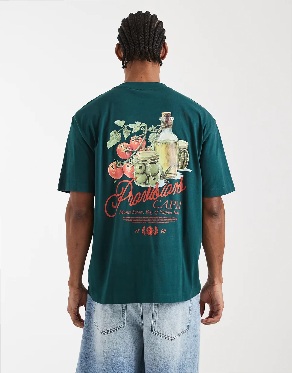 – Ciemnozielony luźny T-shirt z nadrukiem „Capri”