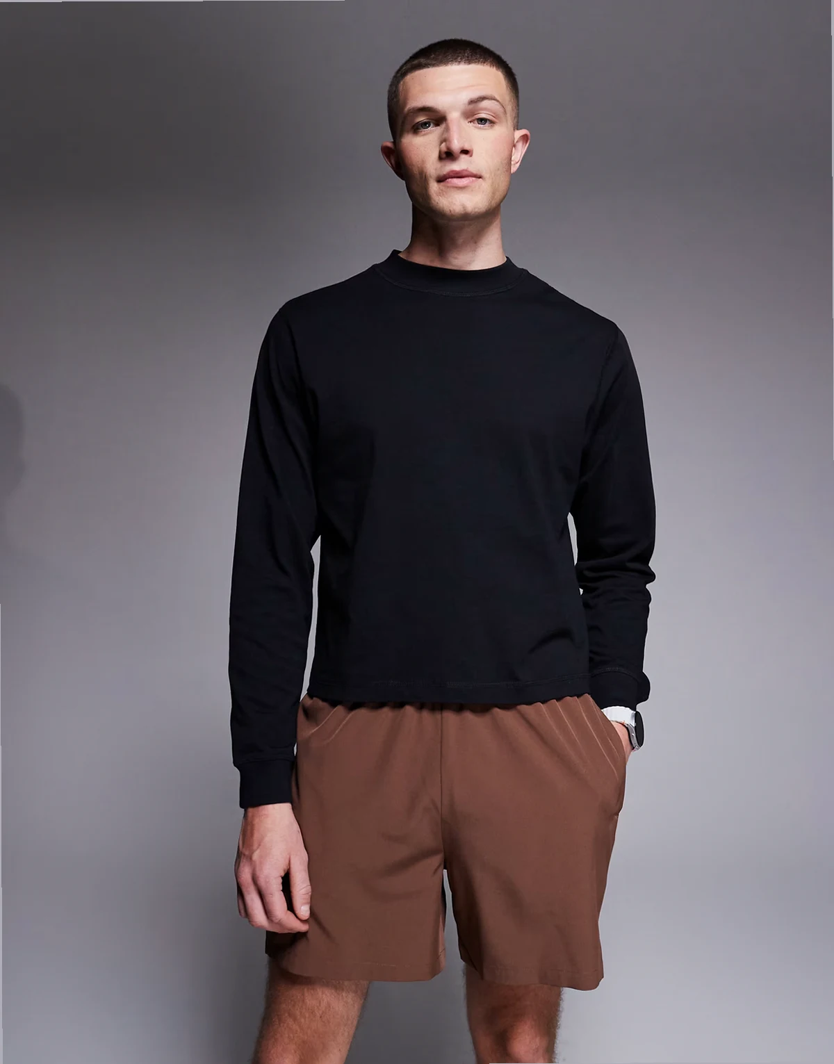 cotton cropped long sleeve weight lifting t-shirt with quick dry finish in black