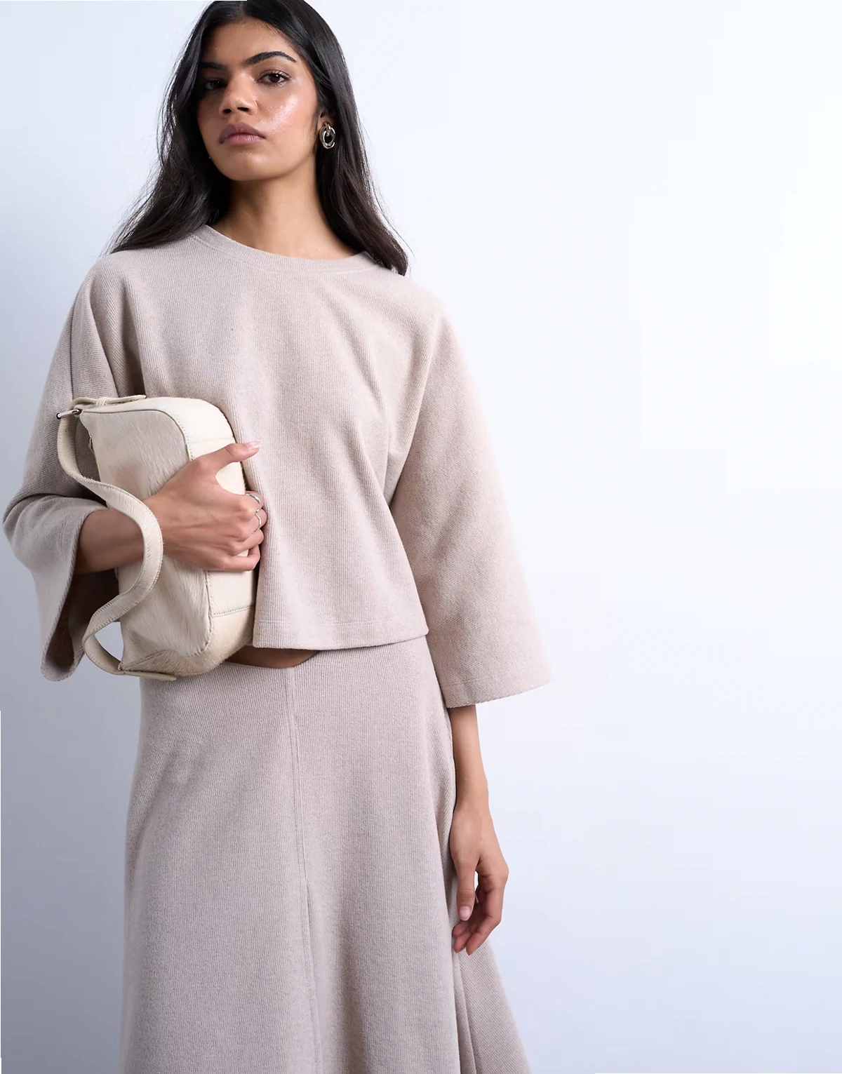 soft touch super wide cropped sleeves tee in taupe - part of a set