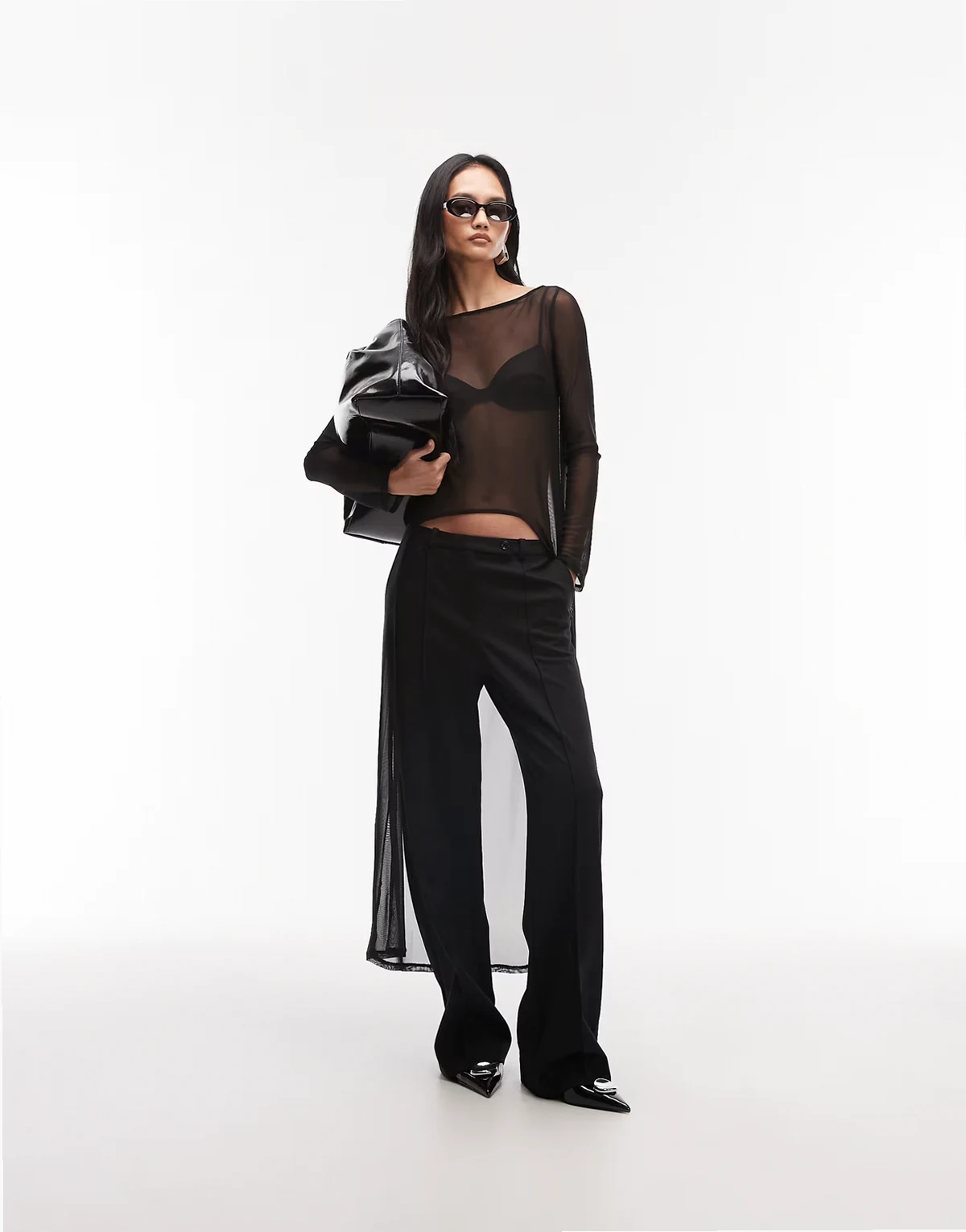 ASOD DESIGN – Czarny siateczkowy top pelerynka o wydłużonym fasonie