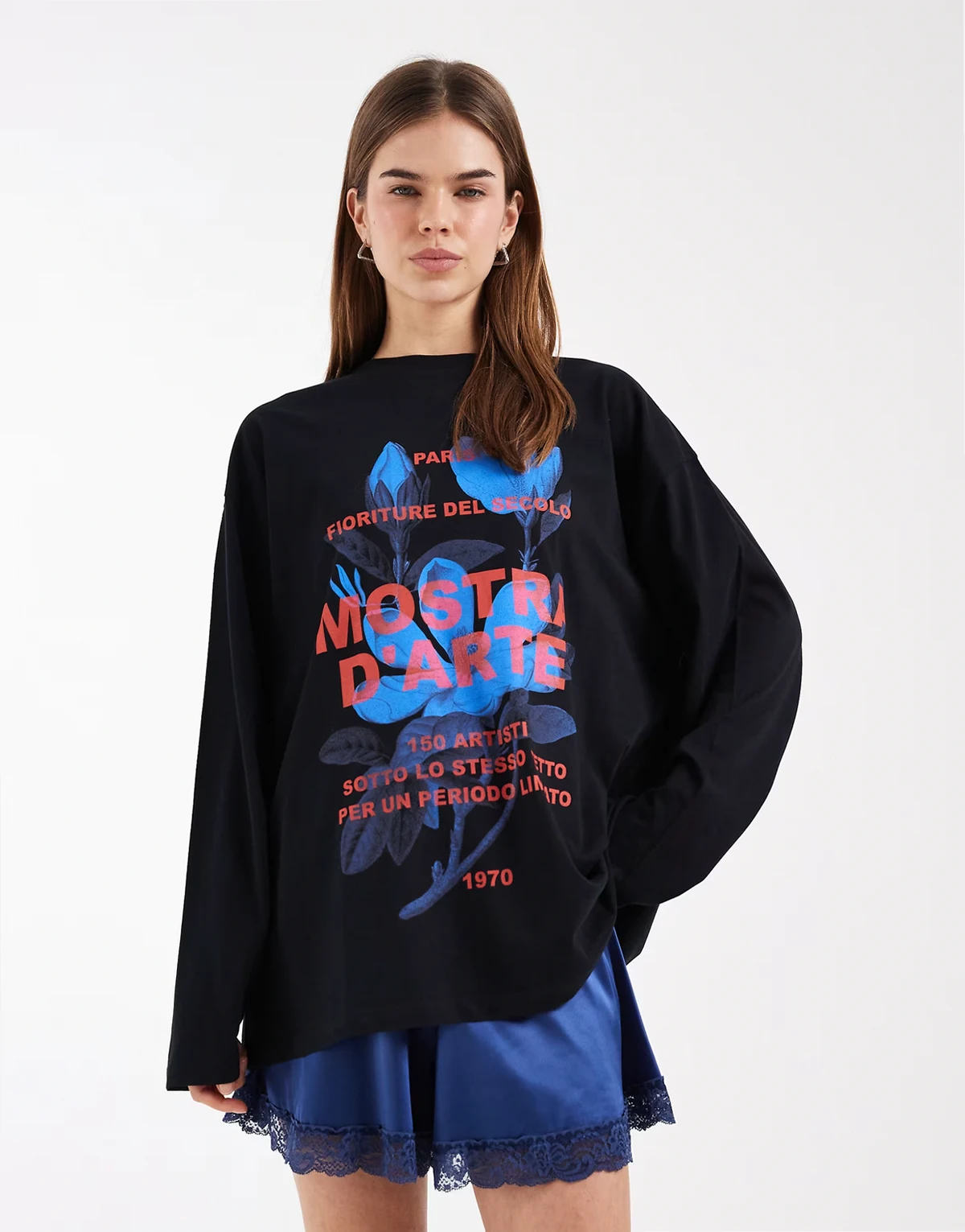 – Langärmliges Shirt in Schwarz mit „D'Arte“-Grafikprint