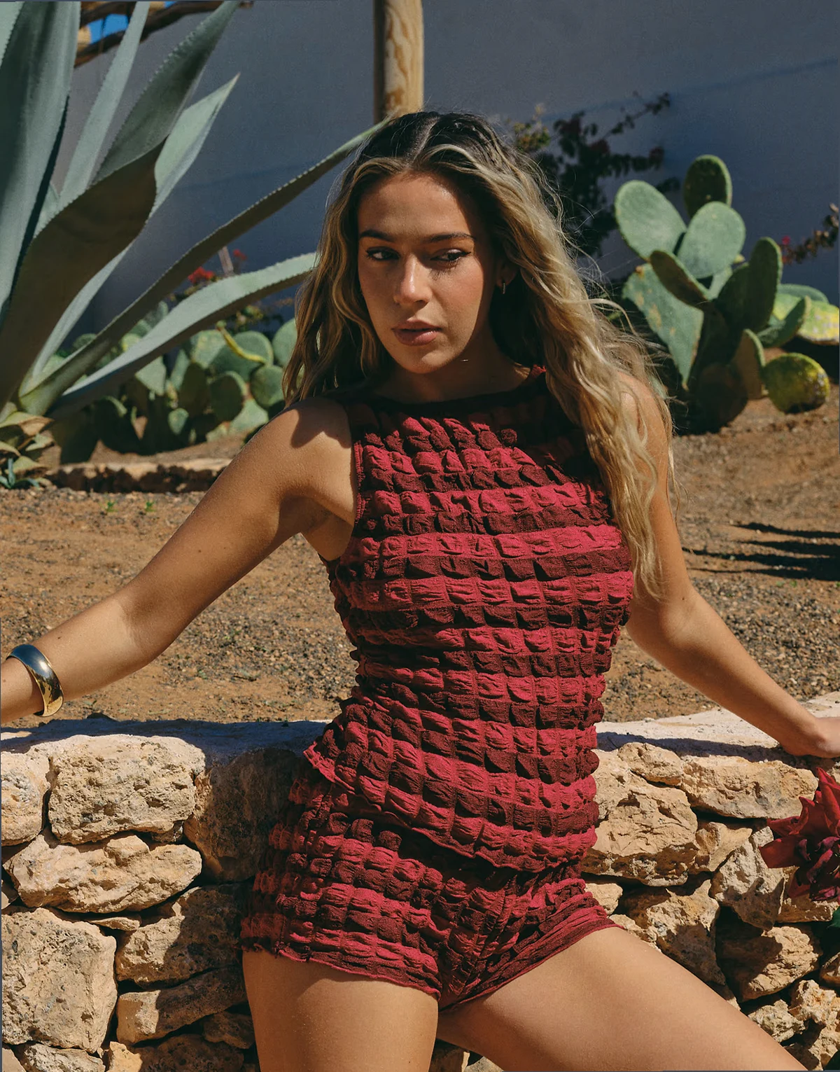x Liv Silverman textured racer tank top in burgundy stripe