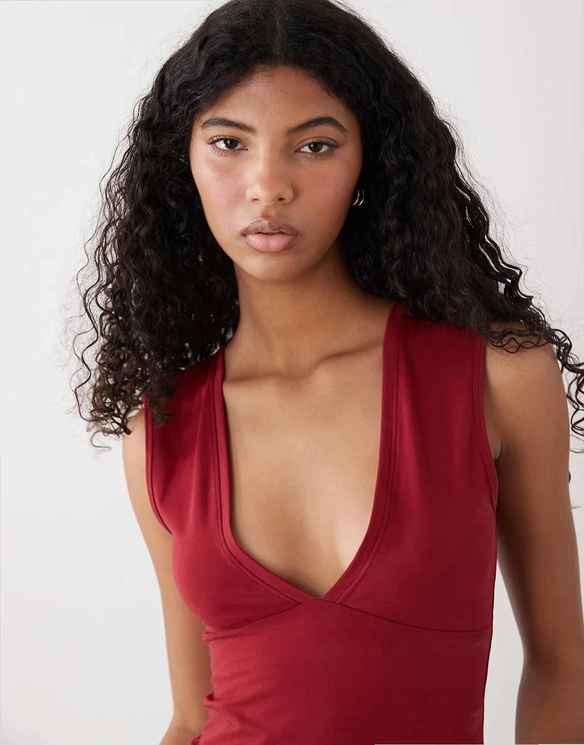 plunge V-neck top in cherry red
