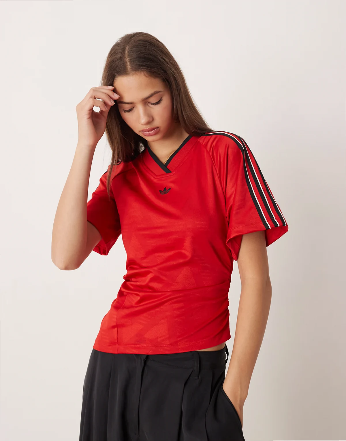 ruched soccer jersey in red