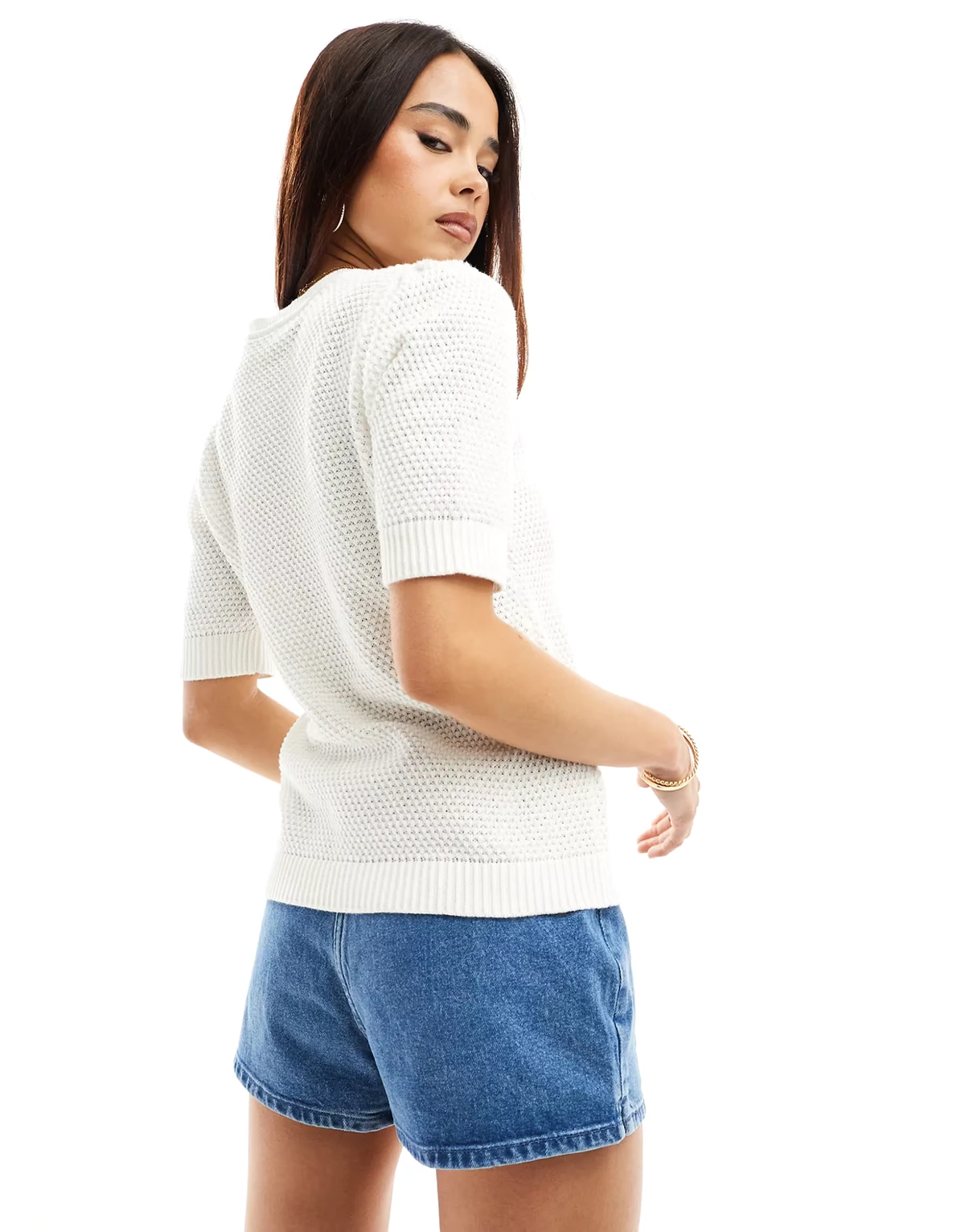 – Oberteil aus strukturiertem Baumwollstrick in Weiß