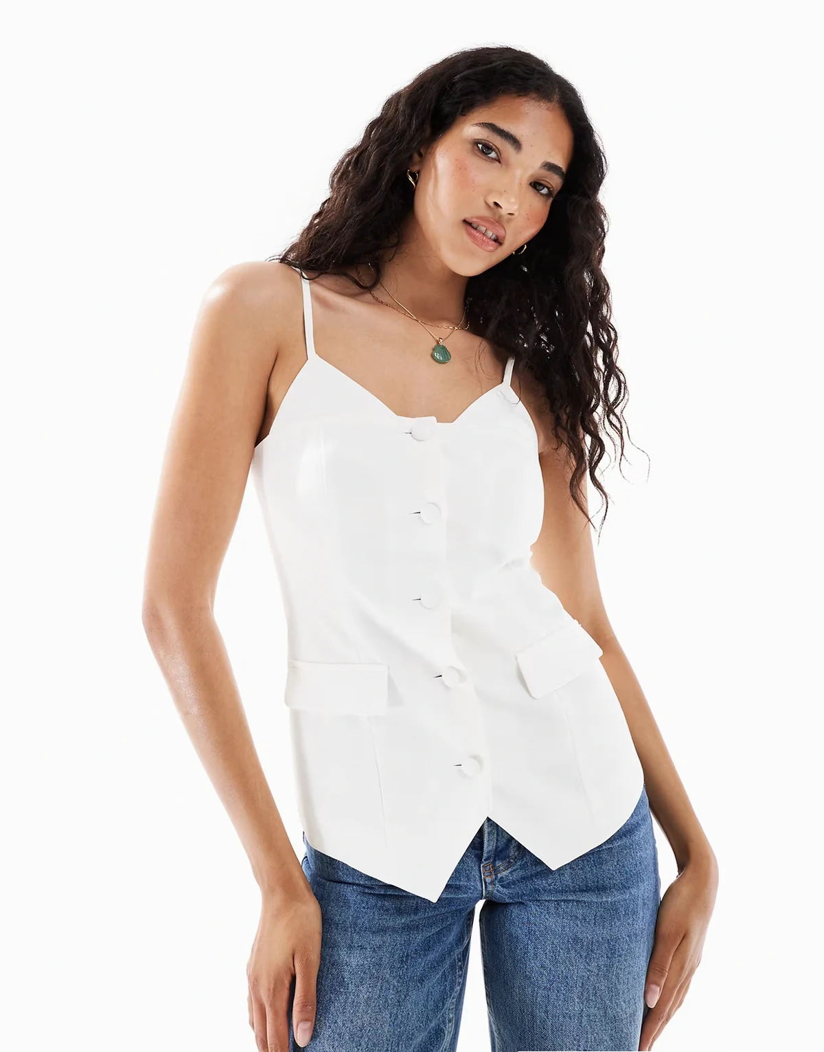 tailored button up top with tie straps in white - part of a set