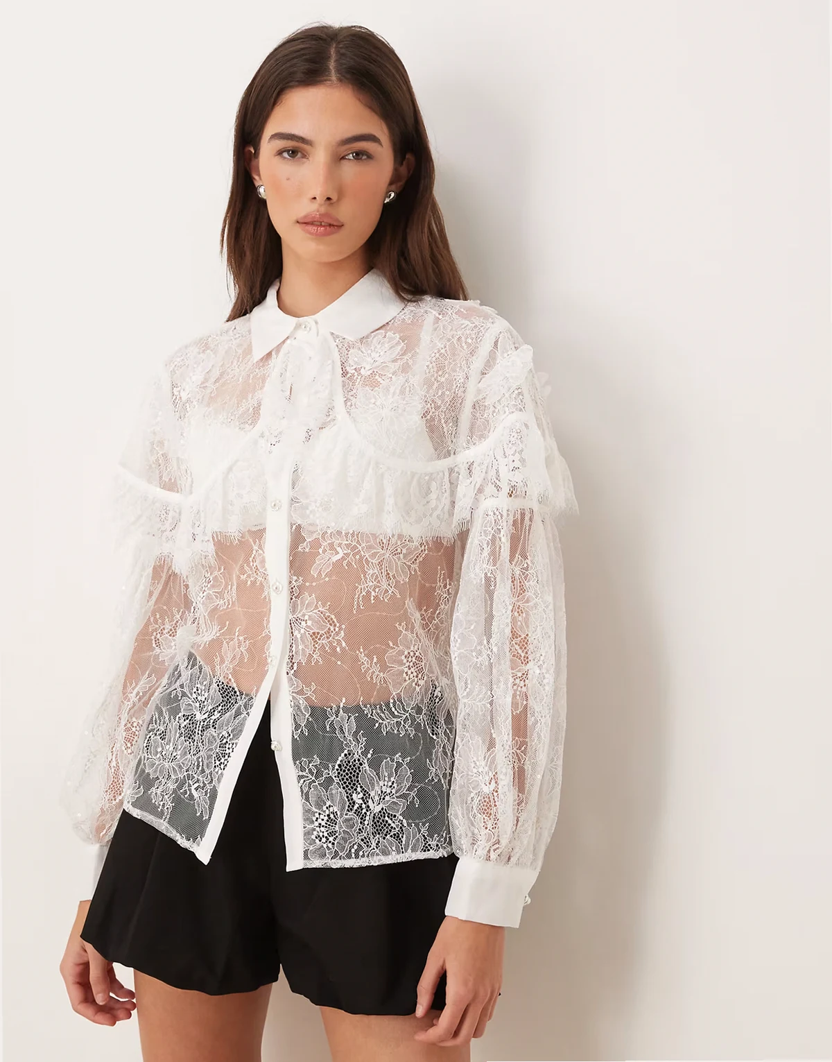 Dream Sister Jane Promise lace frill detailing shirt in white