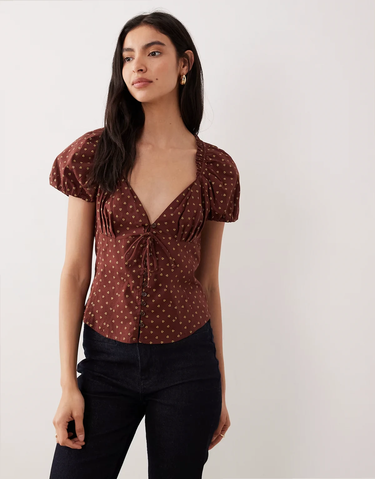 polka dot printed blouse in chocolate