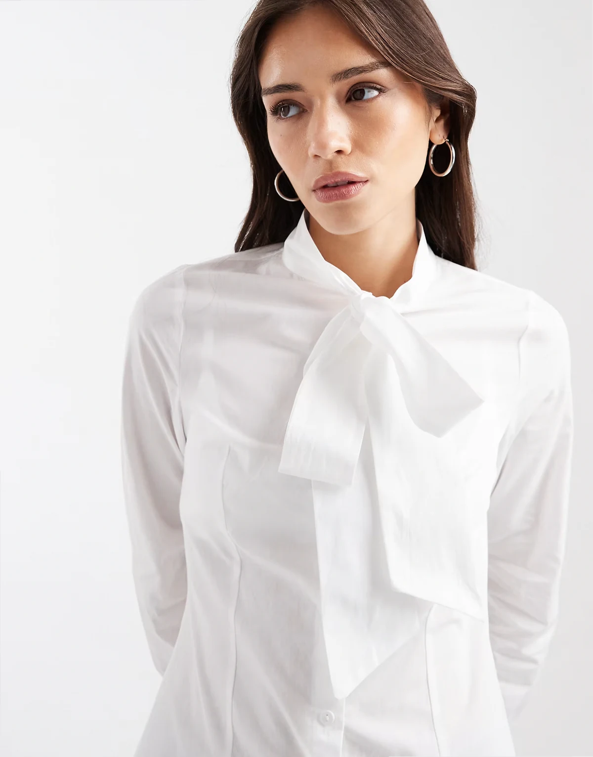 poplin tie neck shirt in white
