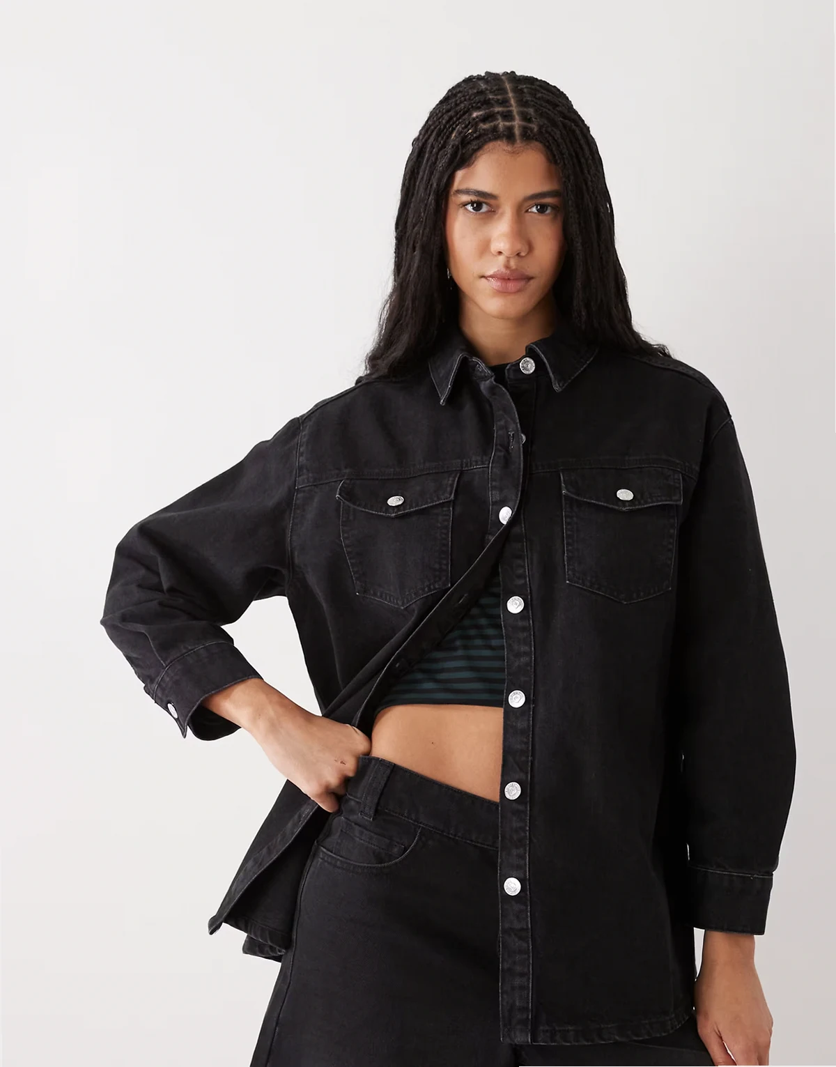 long sleeve easy denim shirt in black wash