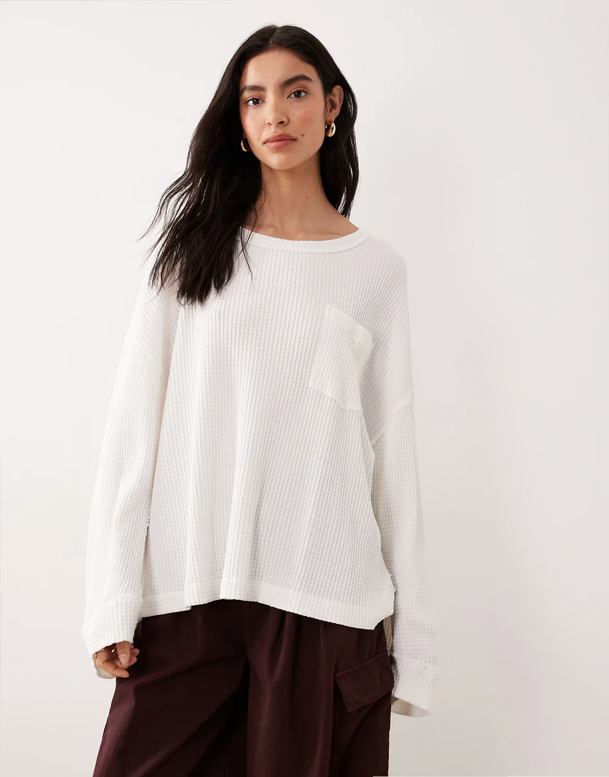 dawson pocket detail waffle knit top in clean ivory