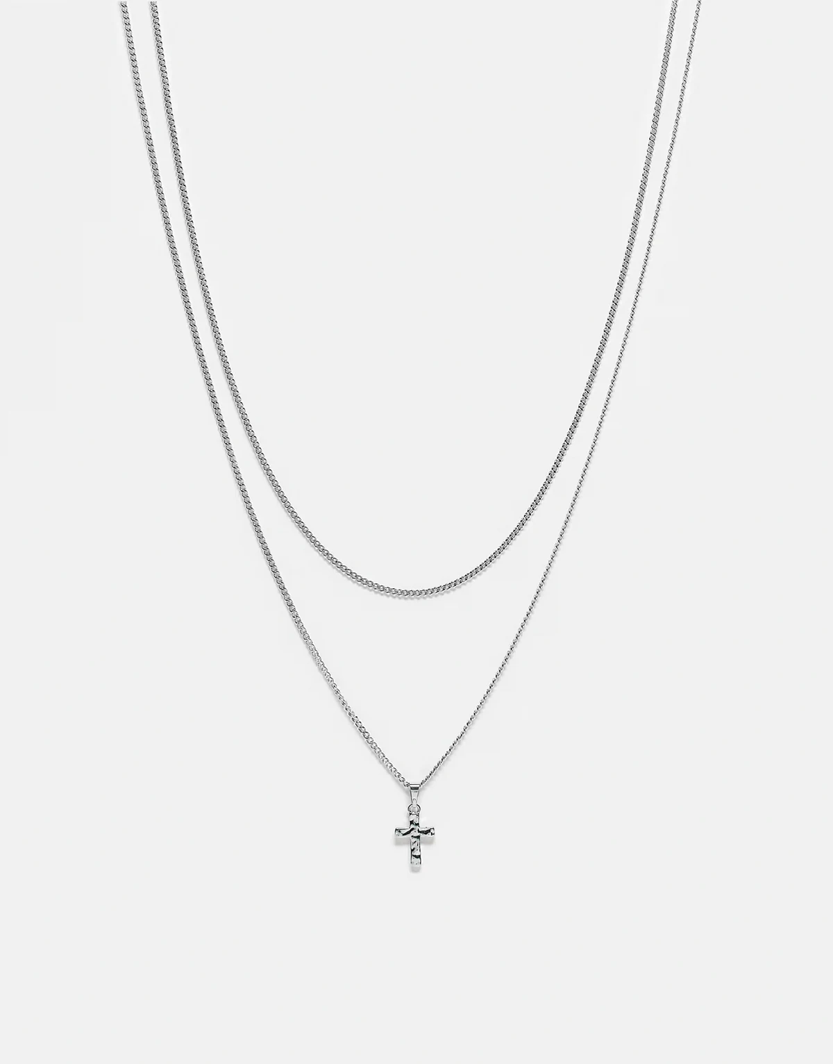 pack of 2 chain necklaces with cross pendants in silver