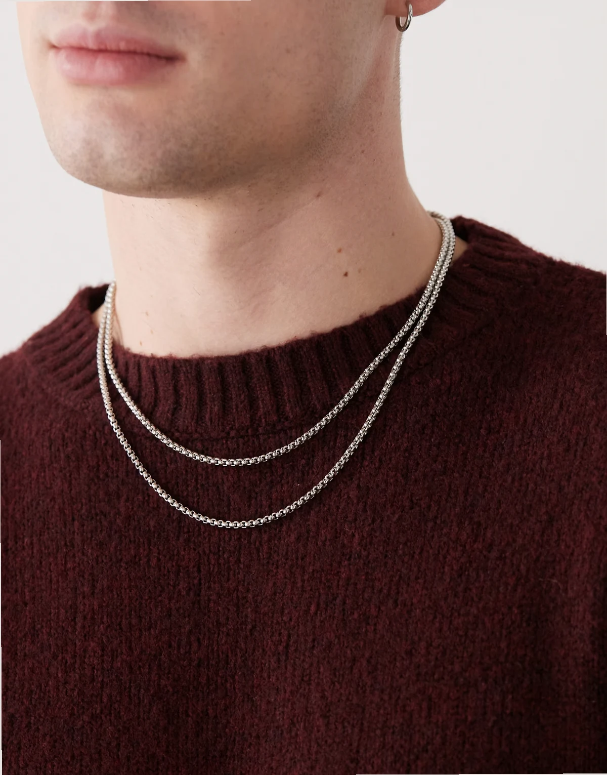 pack of 2 box chain necklace in silver