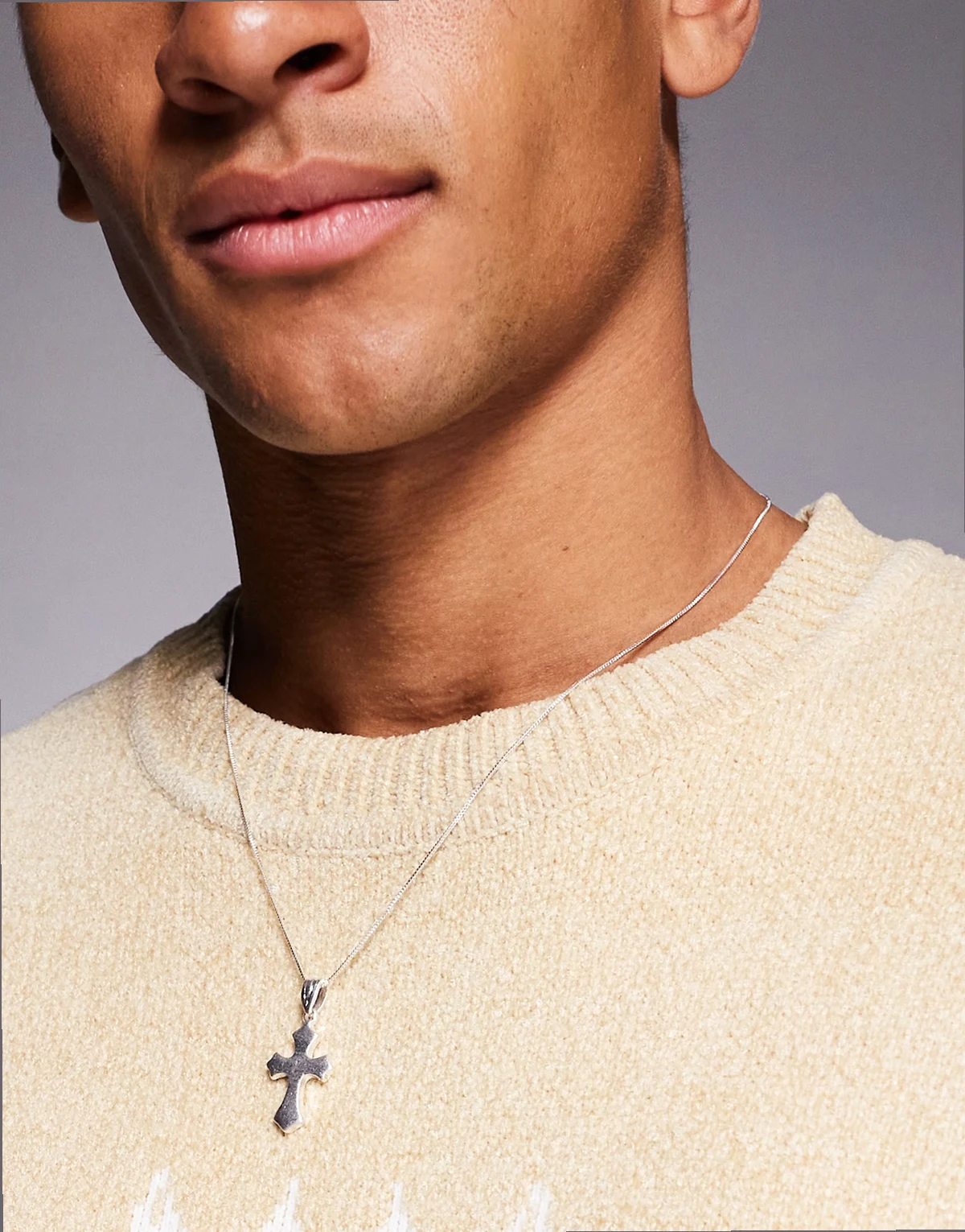 cross pendant necklace in worn silver plate