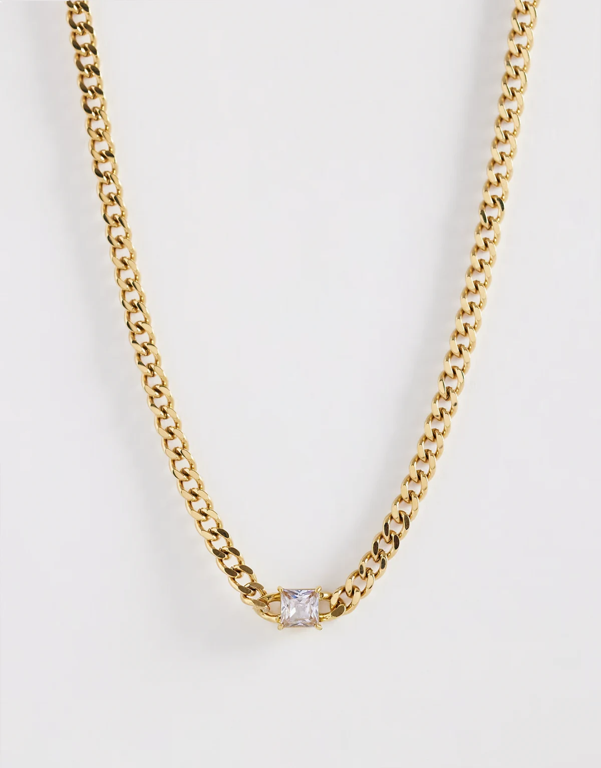 – Goldfarbene Halskette aus wasserfestem Edelstahl mit Kristalleinsatz und Zirkonia-Steinen