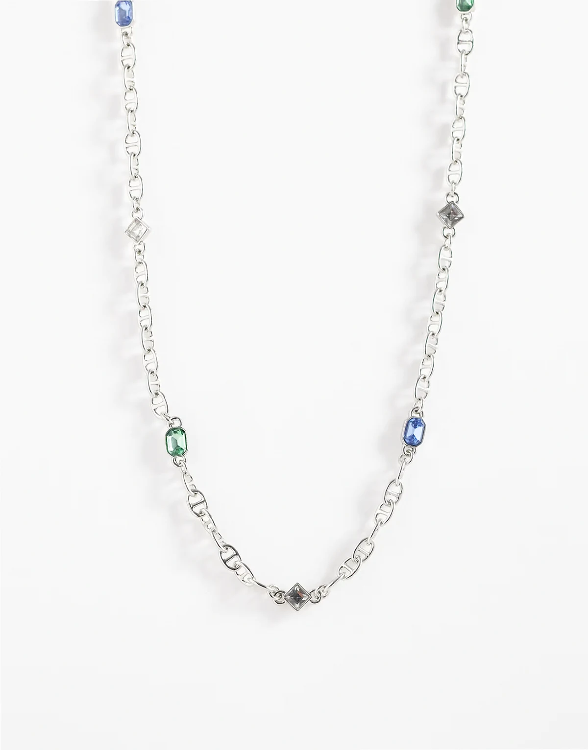 stone and chain necklace in silver