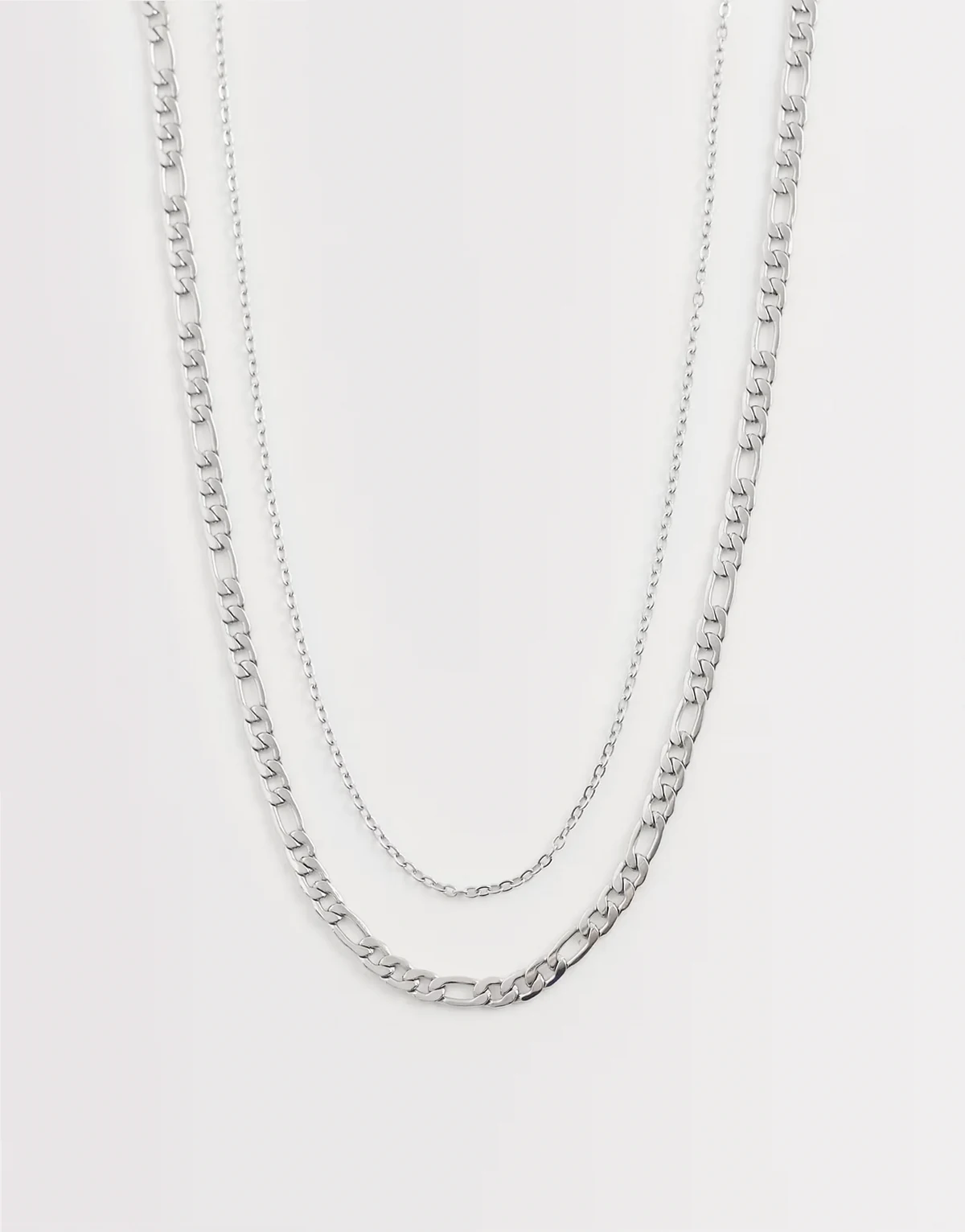 – Silberfarbene Halsketten im Glieder- und Figaro-Kettendesign aus wasserfestem Edelstahl, 2er-Pack