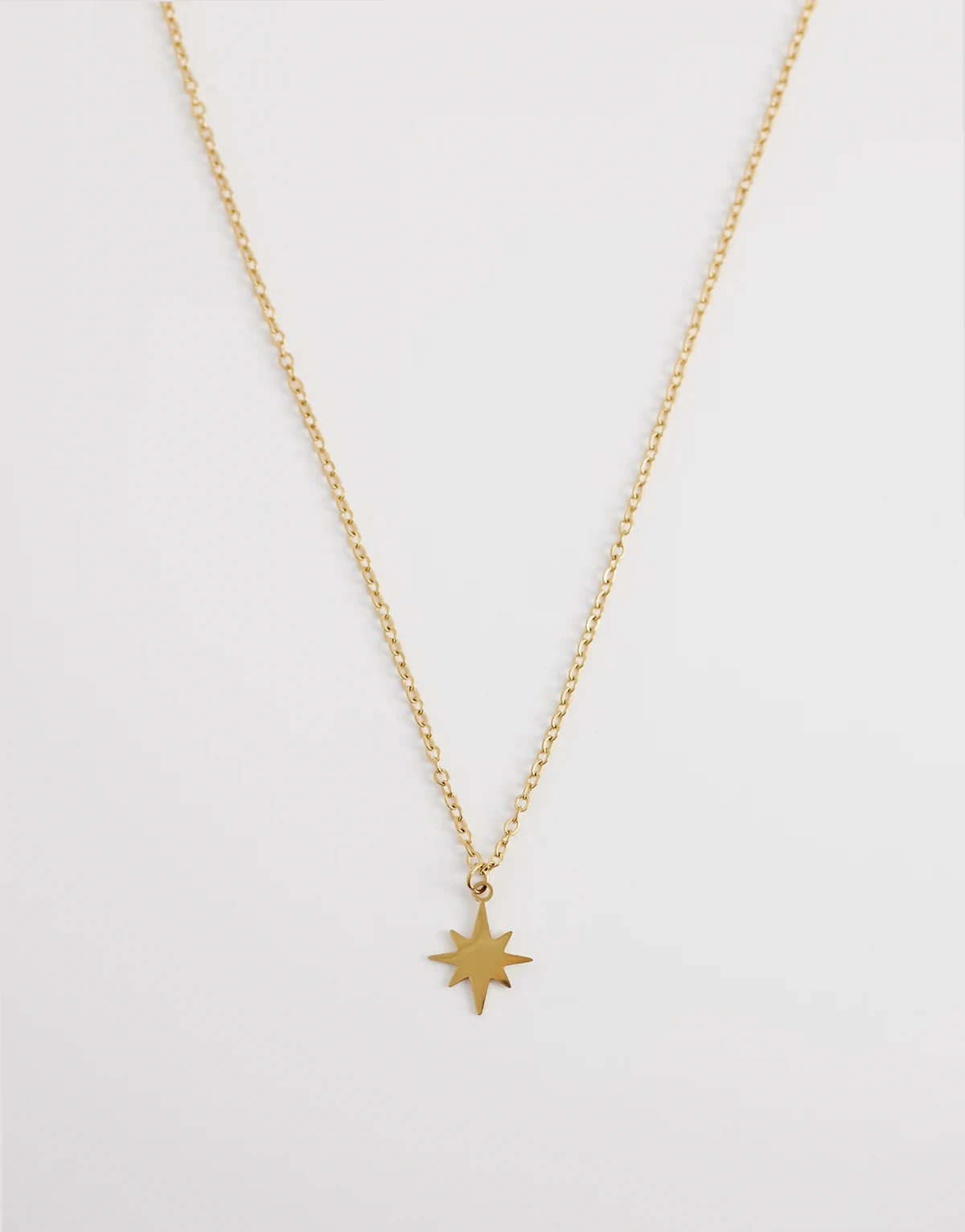 waterproof stainless steel stamped star necklace in gold