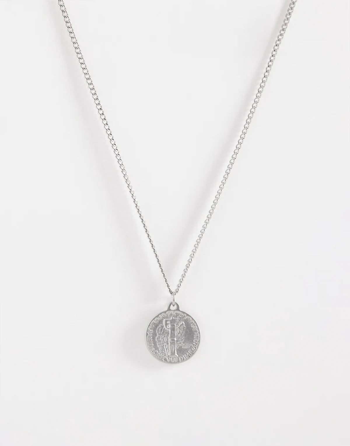 – Dwustronny naszyjnik ze stali nierdzewnej w kolorze srebra z zawieszką w kształcie monety