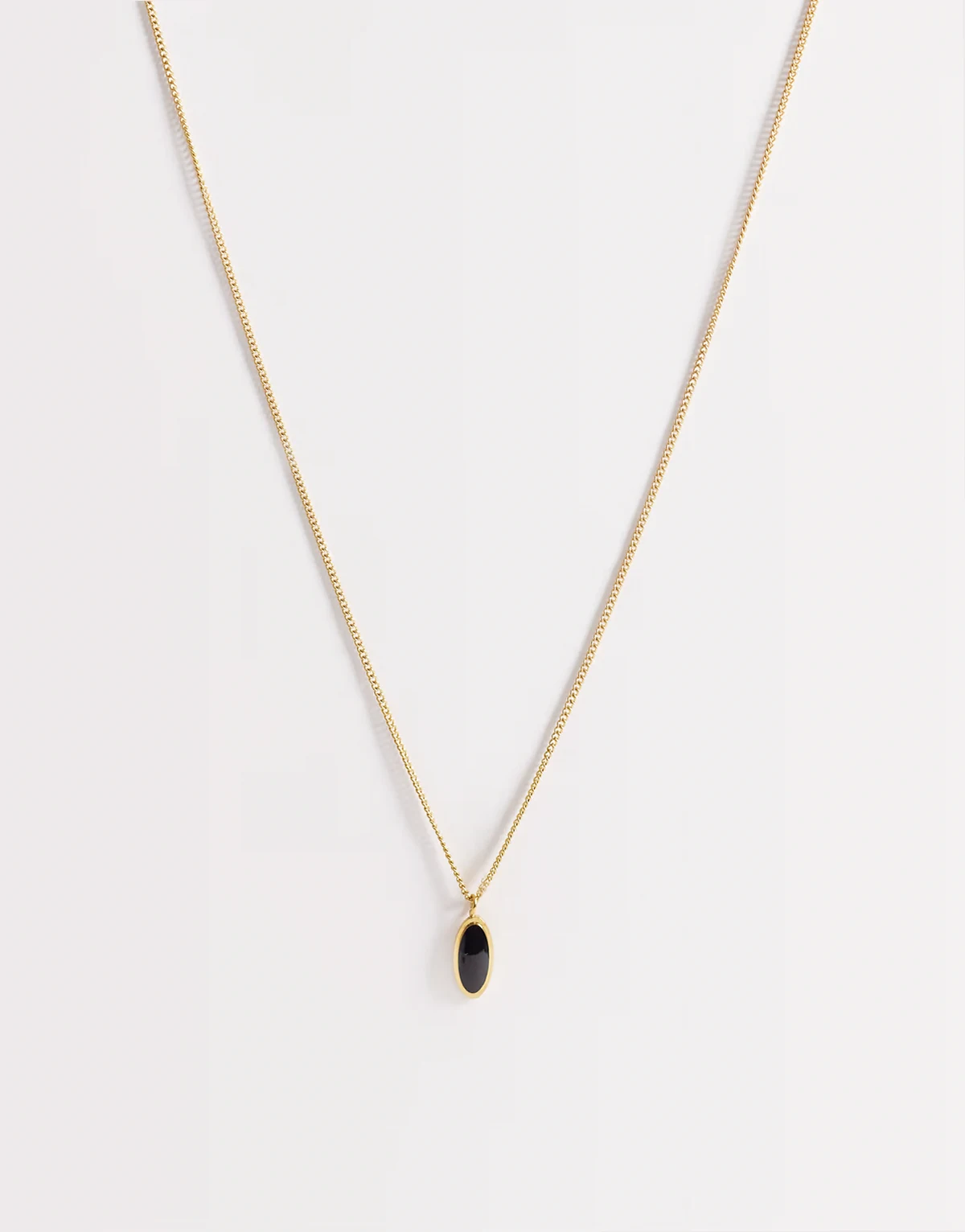 – Goldfarbene Halskette aus wasserfestem Edelstahl mit ovalem Steinanhänger in Schwarz