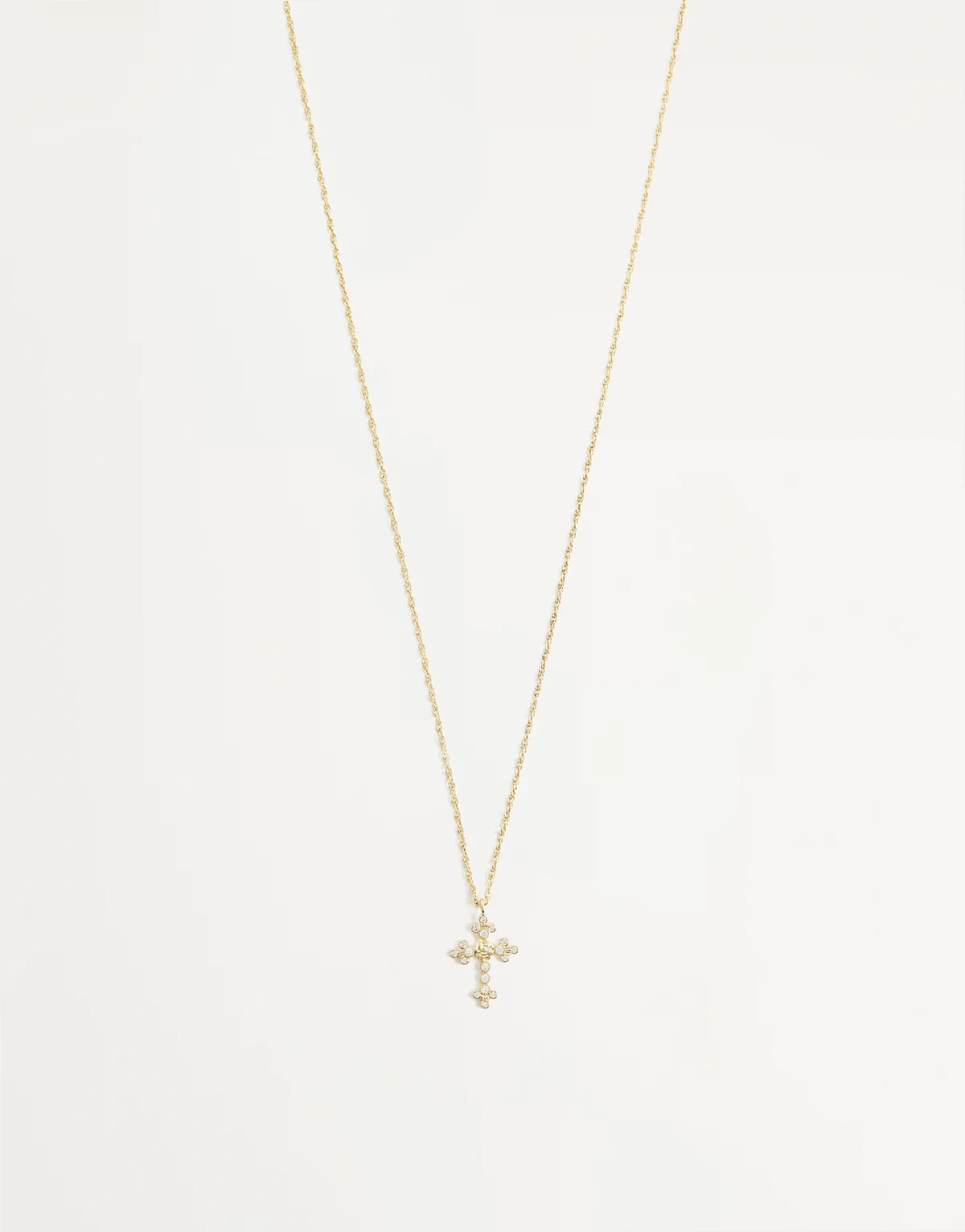 – Goldfarbene Halskette mit mittigem Rosen-Kreuzanhänger und Kristallsteinen