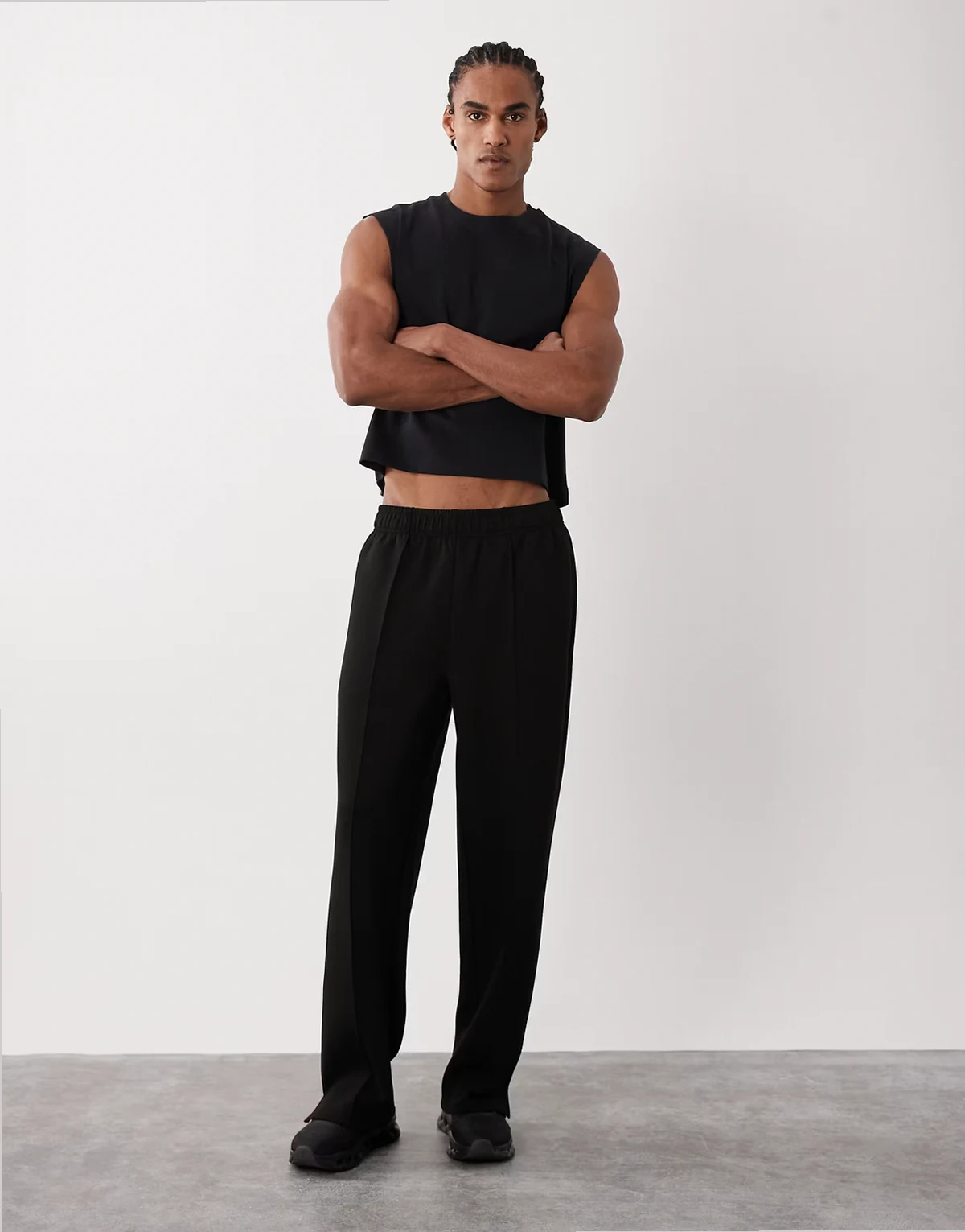 scuba-style fabric wide leg sweatpants with pintuck detail in black