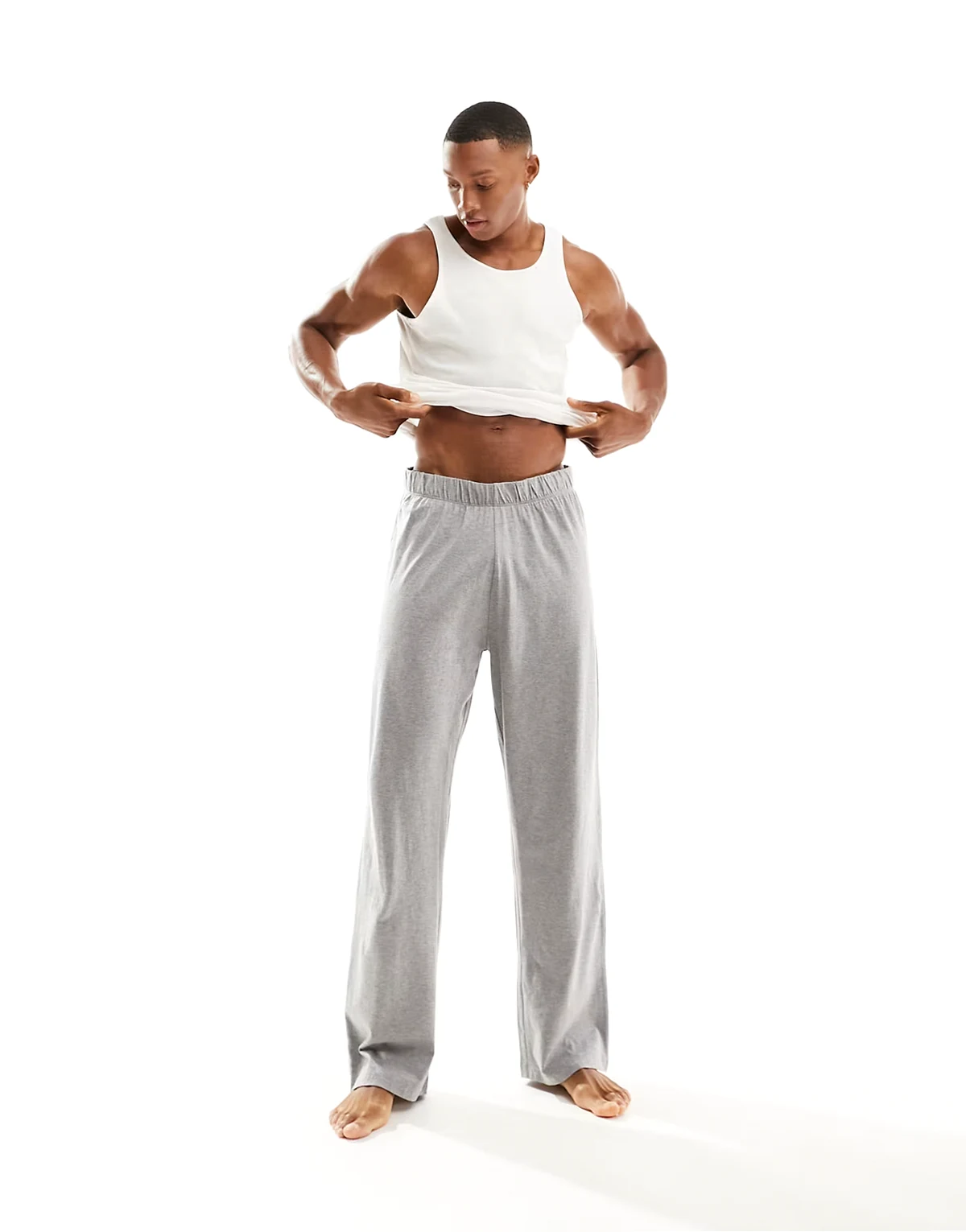 lounge pants in gray heather jersey