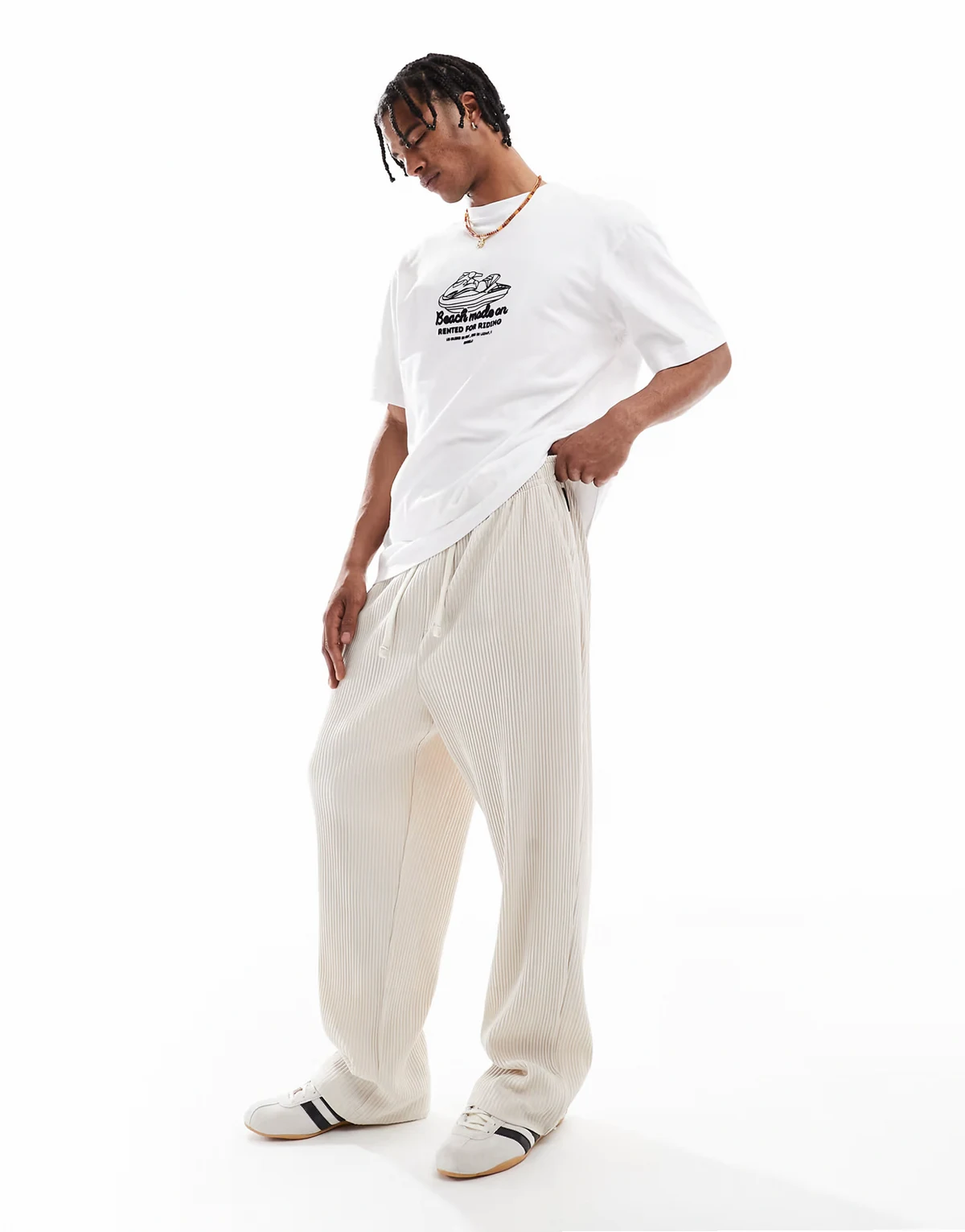 loose fit plisse sweatpants in cream