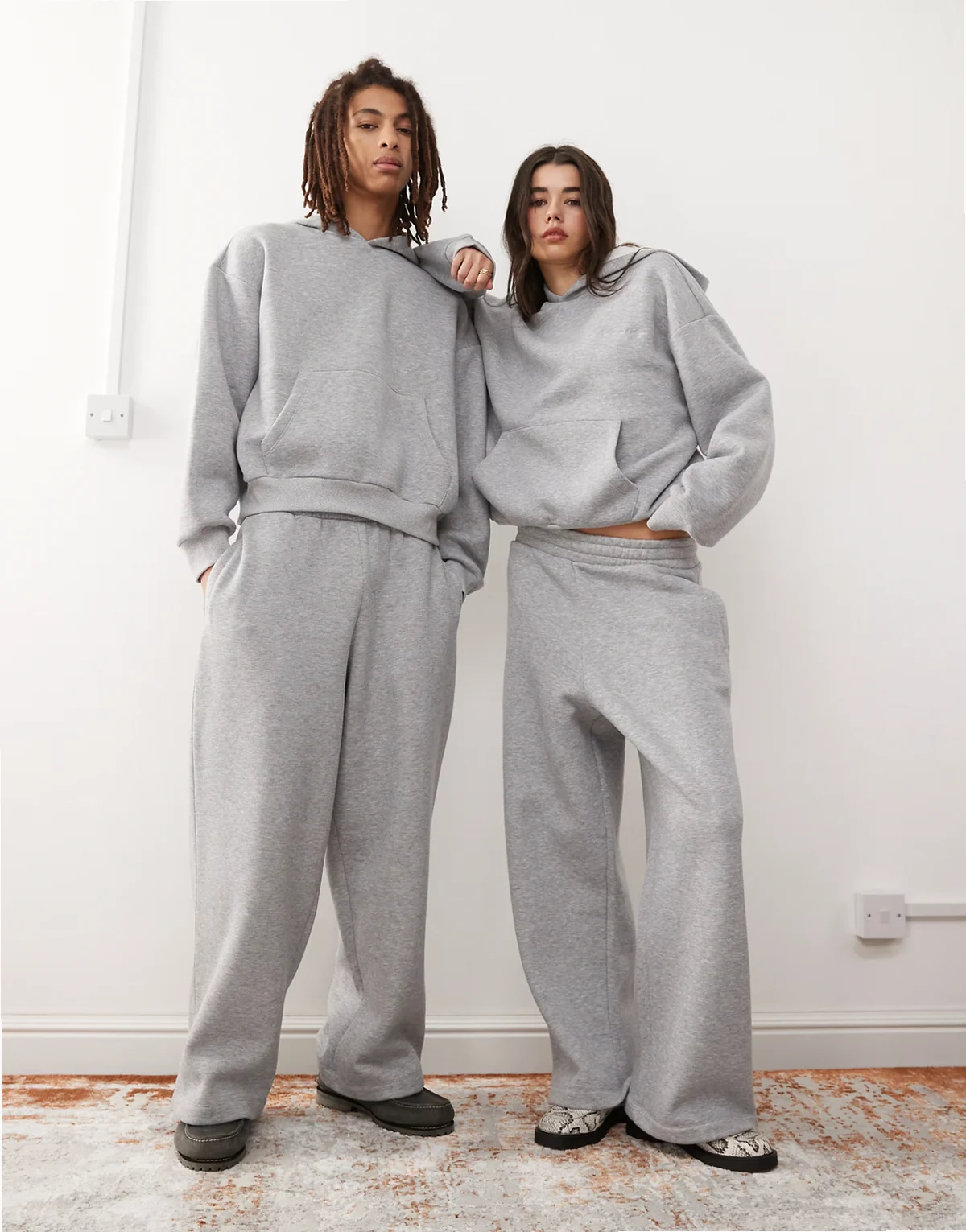 unisex heavyweight wide leg sweatpants in gray heather - part of a set
