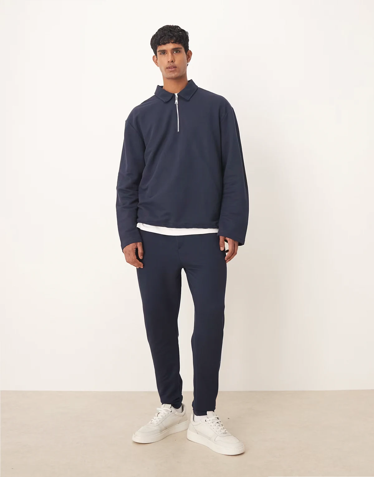 tapered fit pique sweatpants in navy - part of a set