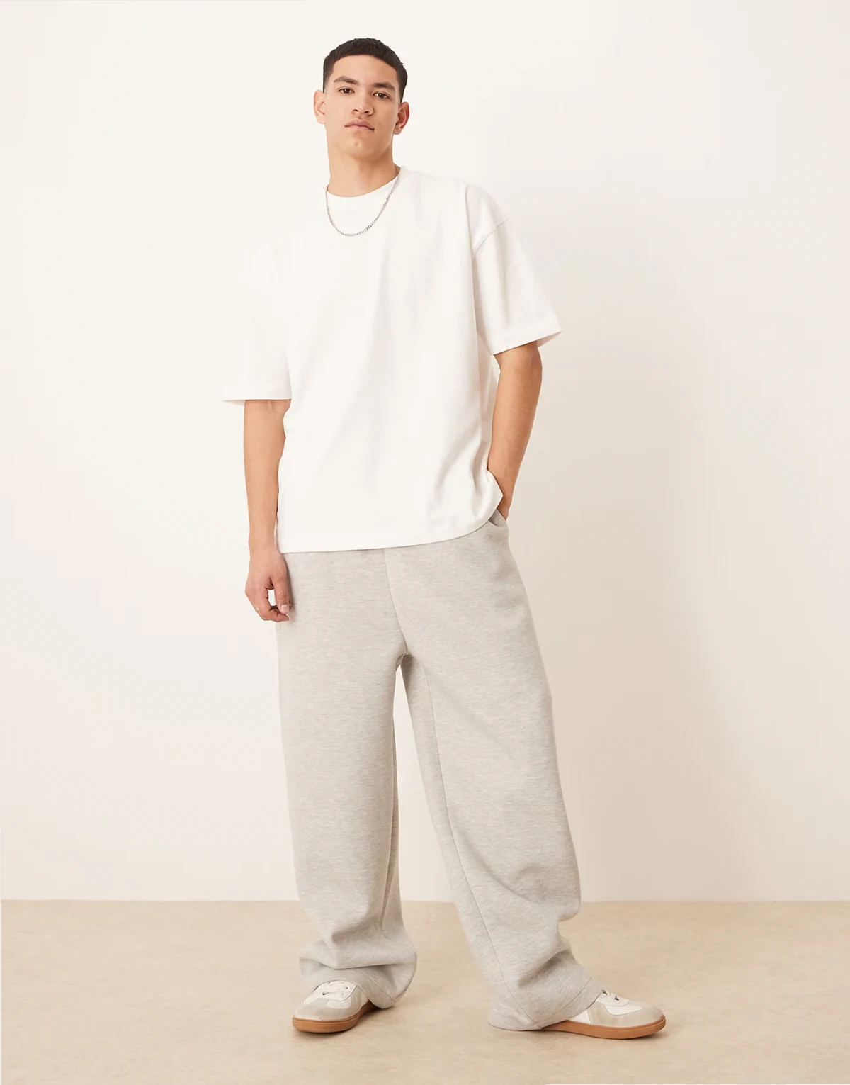 heavywieght wide leg sweatpants in scuba-style fabric in gray heather