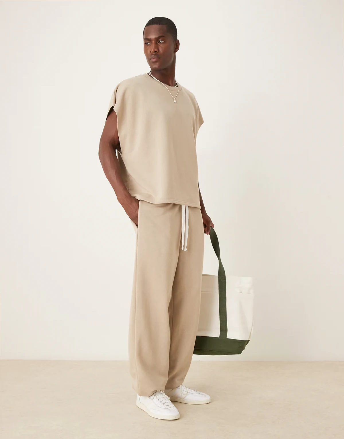 oversized loopback sweatpants in beige - part of a set