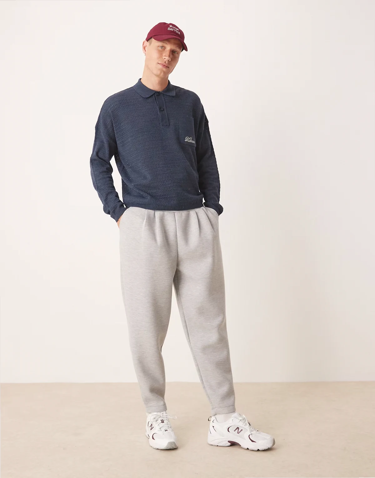 heavyweight tapered sweatpants with pleat detail in scuba-style fabric in gray heather