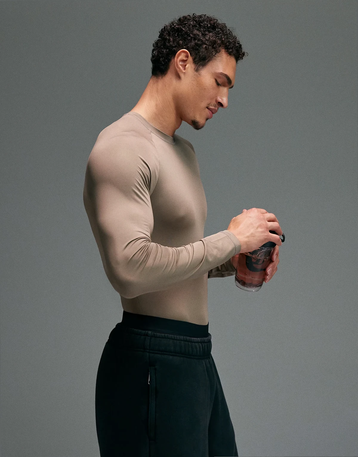 Icon active quick dry muscle fit base layer training long sleeve top in sandstone